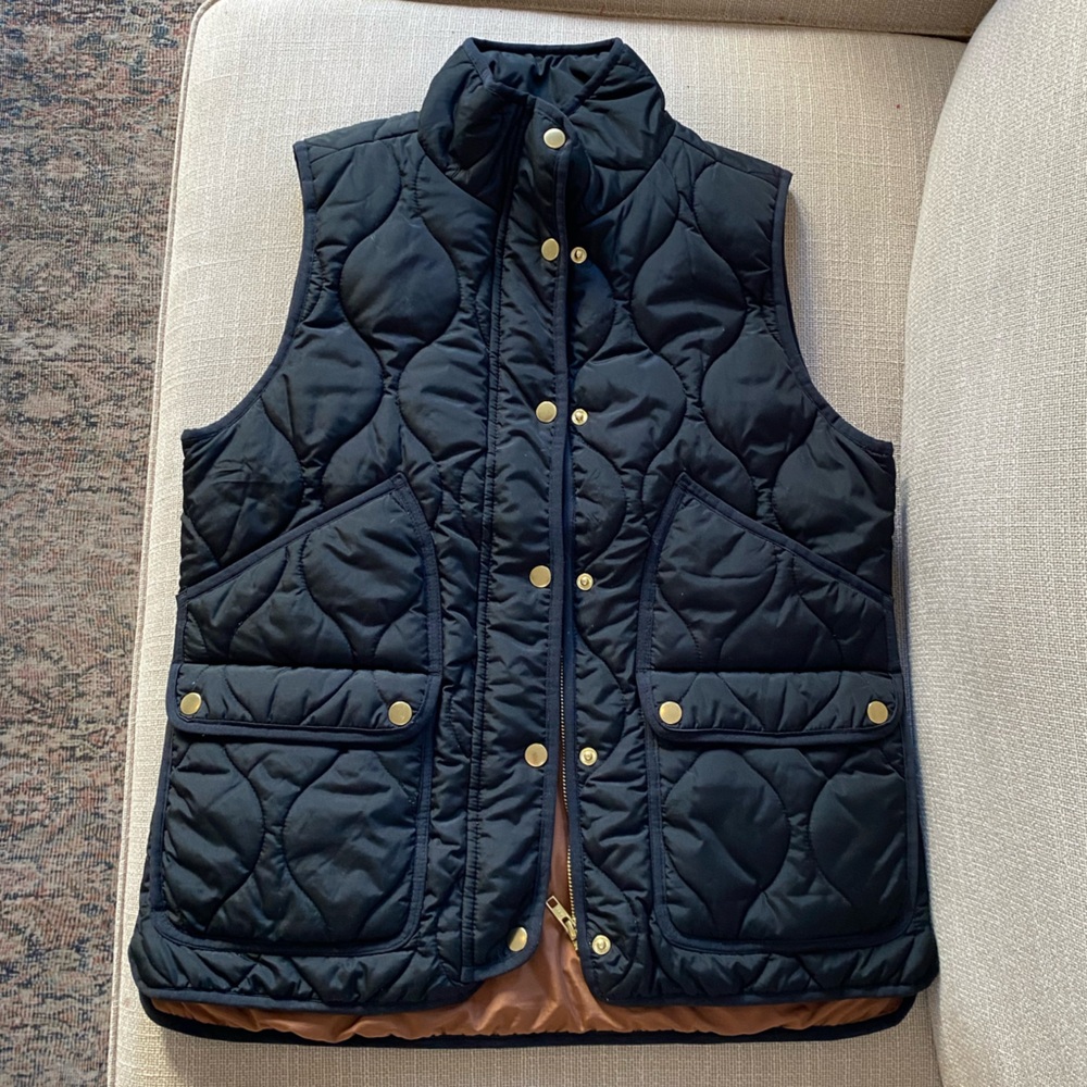 J. Crew Black Quilted Vest with Gold Accents (gently worn, excellent condition)